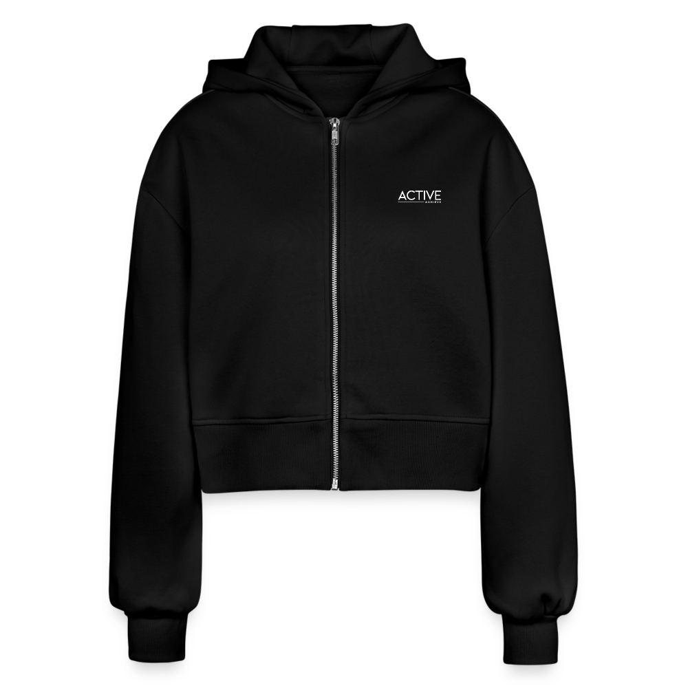 Frauen Oversized Cropped Kapuzenjacke - Schwarz