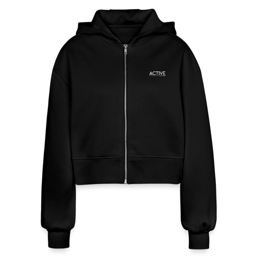 Frauen Oversized Cropped Kapuzenjacke - Schwarz